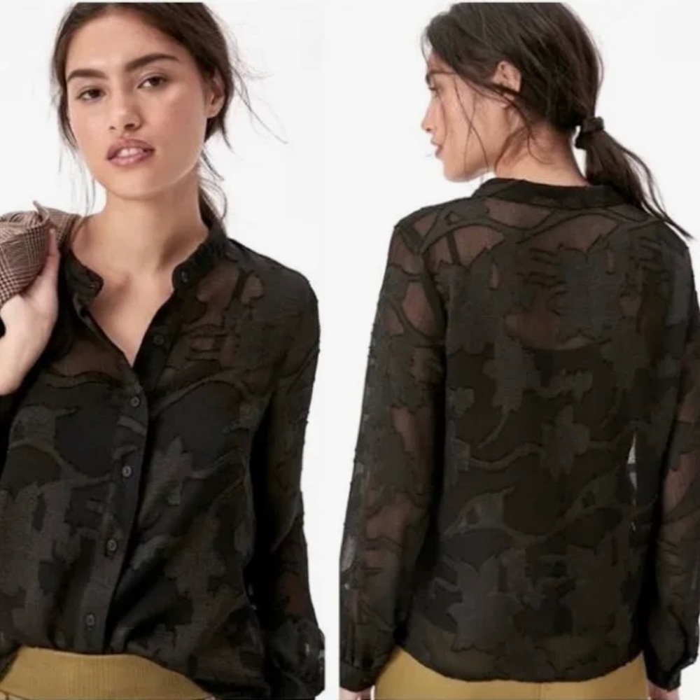 Amadi black floral embroidery long-sleeve blouse